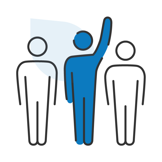 Illustration with three people with the center person raising their left hand